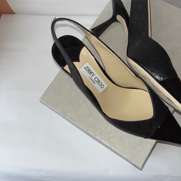 Jimmy Choo Black Monogram JC print and patent sling backs size $39'5 - Picture 4 of 9